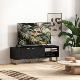 HOMCOM TV Unit, TV Stand Cabinet with Shelves and Storage Cupboard, Black