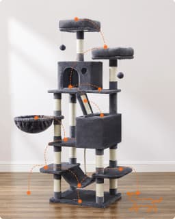 Feandrea Cat Tree, 168 cm Large Cat Tower with 13 Scratching Posts,Multi-Level Plush Cat Condo for Indoor Cats