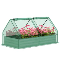 Raised Garden Bed with Greenhouse, Planter Box with Cover, Green and Dark Grey