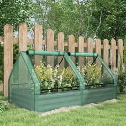 Raised Garden Bed with Greenhouse, Planter Box with Cover, Green and Dark Grey