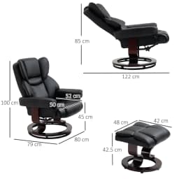 HOMCOM PU Leather Manual Reclining Armchair Footstool Padded Seat