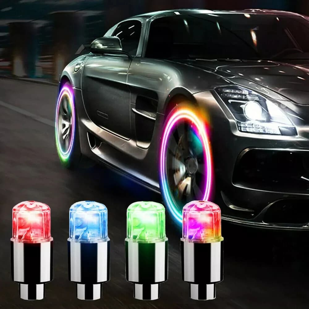 4Pcs LED Wheel Tire Air Valve Stem Caps Neon Light For Motor Bike Car Bicycle