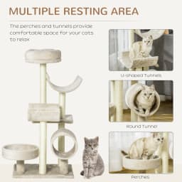 PawHut Cat Tree for Indoor Cats with Scratching Post Perch Tunnel Beige