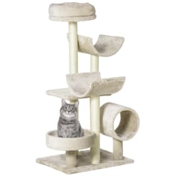 PawHut Cat Tree for Indoor Cats with Scratching Post Perch Tunnel Beige