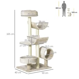 PawHut Cat Tree for Indoor Cats with Scratching Post Perch Tunnel Beige