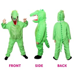 Kids Crocodile Costume - Green Onesie with Attached Tail, Scaly Tummy & Crocodile Headpiece - World Book Day Outfit