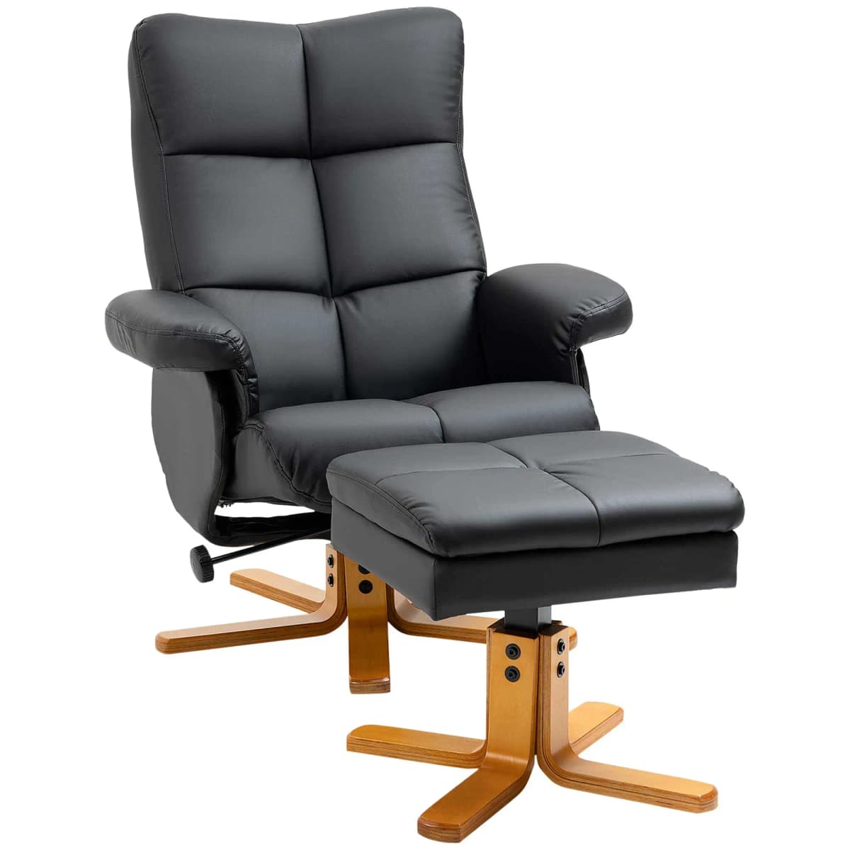 HOMCOM Recliner Chair and Footstool PU Leather Wooden Base