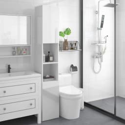 kleankin High Gloss Bathroom Floor Cabinet Storage Cupboard with Doors
