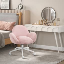 HOMCOM Fluffy Leisure Chair Office Chair with Backrest Armrest Wheels Pink