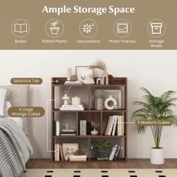 GOFLAME 7 Cubes Open-back Bookshelf Storage Display Shelf Wooden Bookcase Walnut