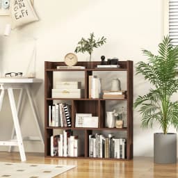 GOFLAME 7 Cubes Open-back Bookshelf Storage Display Shelf Wooden Bookcase Walnut