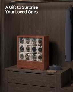 SONGMICS 12-Slot Wooden Watch Box, Watch Display Case with Window, Watch Display Cabinet with Solid Wood Veneer