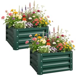 Set of 2 Raised Garden Beds Galvanized Steel Planter Boxes Easy Setup Green