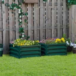 Set of 2 Raised Garden Beds Galvanized Steel Planter Boxes Easy Setup Green