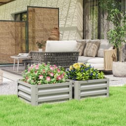 Set of 2 Raised Garden Beds Galvanized Steel Planter Boxes Easy Setup Light Grey