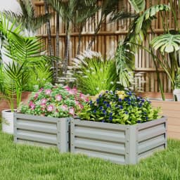 Set of 2 Raised Garden Beds Galvanized Steel Planter Boxes Easy Setup Light Grey