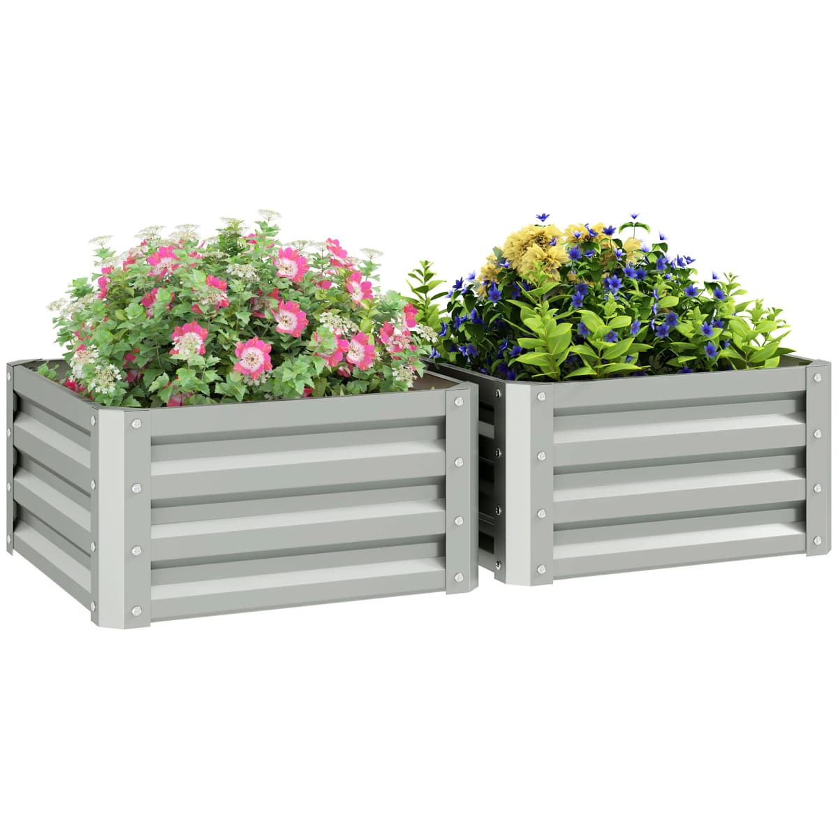 Set of 2 Raised Garden Beds Galvanized Steel Planter Boxes Easy Setup Light Grey