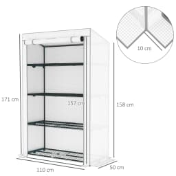 4 Tier Lean-To Mini Greenhouse with Reinforced Pe Cover, Roll-Up Door, Gray
