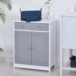 kleankin Bathroom Floor Storage Cabinet w/ 2 Drawers Door Cupboard Grey White