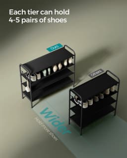 SONGMICS Shoe Rack, 4-Tier Shoe Organiser, Fabric Shoe Shelf Storage with 4 Hooks, Holds up to 20 Pairs of Shoes