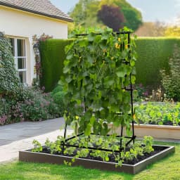 Metal A-Shaped Garden Arch Trellis for Climbing Plants Vegetable Cucumber Support Frame with Nylon Netting, Four Ground Spikes