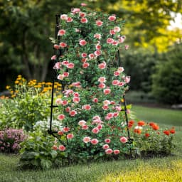Metal A-Shaped Garden Arch Trellis for Climbing Plants Vegetable Cucumber Support Frame with Nylon Netting, Four Ground Spikes