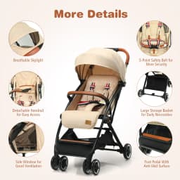 DORTALA Portable Baby Stroller One-Hand Folding Pushchair W/Adjustable Backrest-Beige
