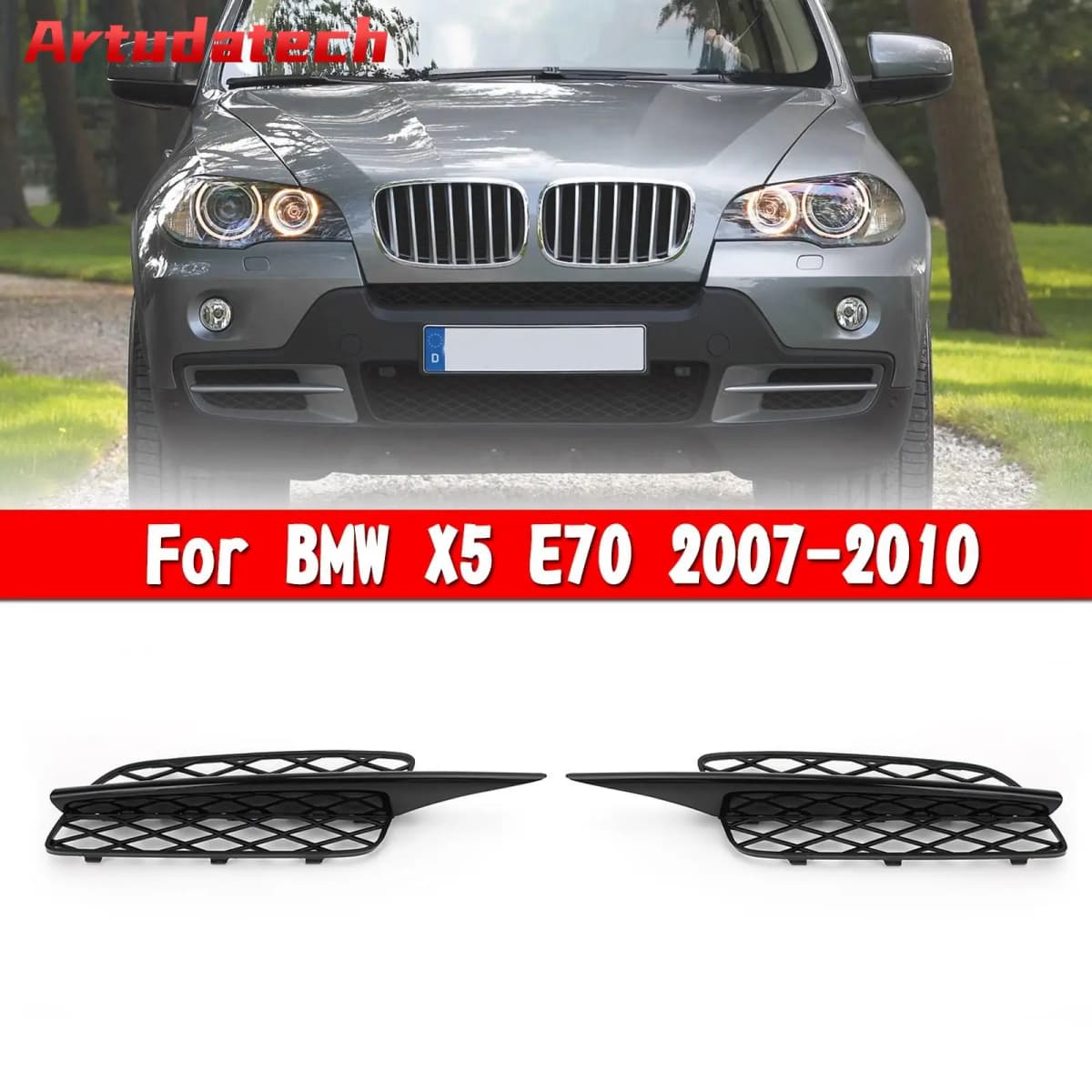 Artudatech Pair Front Bumper Fog Light Grill Grille Fit for BMW X5 E70 2007-2010