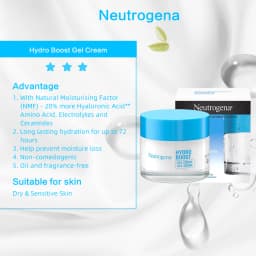 Neutrogena Hydro Boost Gel Cream 50ML, For dry skin, Long lasting 72h, Hyaluronic Acid, Oil & fragrance-free,hydrated & glowing