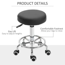 Vinsetto Round PU leather Salon Beautician Stool Adjustable Height w/ Footrest