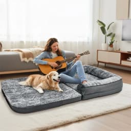 180cm Giant Dog Bed, Human Size Foldable Orthopedic Pet Bed with Plush Cover, Extra Large Calming Dog Mattress