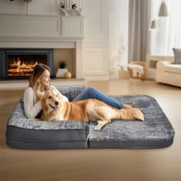 180cm Giant Dog Bed, Human Size Foldable Orthopedic Pet Bed with Plush Cover, Extra Large Calming Dog Mattress