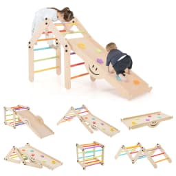 DORTALA Kids Indoor Montessori Climbing Set Toddlers Foldable Wooden Climber Toys