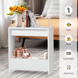 Narrow Side Table Space Saving with Storage Shelf Slim Bedside Table Sofa End Table Coffee Table for Living Room, Bedroom,Office