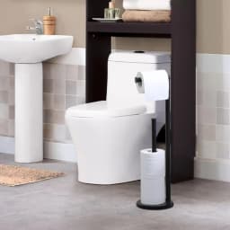 Stainless Steel Standing Toilet Paper Holder, Black Freestanding Toilet Paper Holder, Bathroom Toilet Paper Holder with Storage