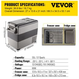 VEVOR Car Refrigerator 55L Compressor Portable Small Refrigerator Car Refrigerator Freezer Car Truck RV Yacht Cooler