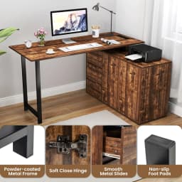 GOFLAME L-Shaped Desk 138 cm Reversible Corner Computer Desk-Coffee