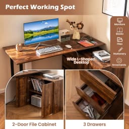 GOFLAME L-Shaped Desk 138 cm Reversible Corner Computer Desk-Coffee