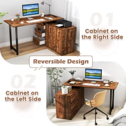 GOFLAME L-Shaped Desk 138 cm Reversible Corner Computer Desk-Coffee
