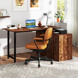 GOFLAME L-Shaped Desk 138 cm Reversible Corner Computer Desk-Coffee