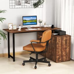 GOFLAME L-Shaped Desk 138 cm Reversible Corner Computer Desk-Coffee