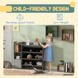AIYAPLAY Toy Storage Unit, with 8 Removable Bins, Storage Shelves, Cabinet, for Playroom, Kids Room, Nursery, Grey