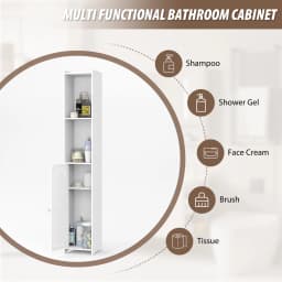 Bathroom Floor Cabinet 4 Tier, White Storage Cabinet with Doors, Free Standing Shelf Unit for Bathroom 20 x 20 x 117 cm