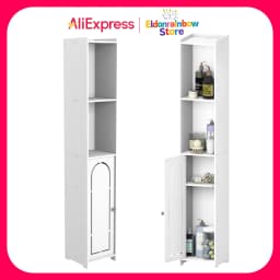 Bathroom Floor Cabinet 4 Tier, White Storage Cabinet with Doors, Free Standing Shelf Unit for Bathroom 20 x 20 x 117 cm