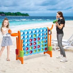 DORTALA Giant 4 in a Row Game Jumbo Connect 4 Garden Games w/42 Rings Basketball Hoop Orange/Blue/White/Red/Grey/Green