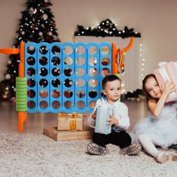 DORTALA Giant 4 in a Row Game Jumbo Connect 4 Garden Games w/42 Rings Basketball Hoop Orange/Blue/White/Red/Grey/Green
