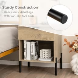 GOFLAME Mid Century Modern Nightstand Bed Side Table w/Charging Station-Natural