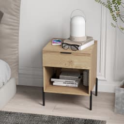 GOFLAME Mid Century Modern Nightstand Bed Side Table w/Charging Station-Natural