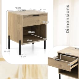 GOFLAME Mid Century Modern Nightstand Bed Side Table w/Charging Station-Natural