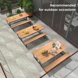 GOFLAME 183CM Picnic Table Bench Set Outdoor Dining Table & 2 Benches Umbrella Hole